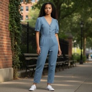 Madewell Denim Jumpsuit Women's Size 2 Blue Button Front Short Sleeve